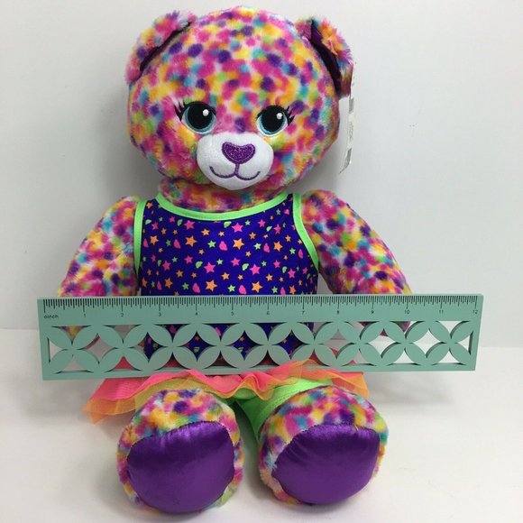 Build A Bear Plush Kitty Cat 16" Rainbow Confetti Leopard Neon 80's Outfit BAB - Picture 11 of 12